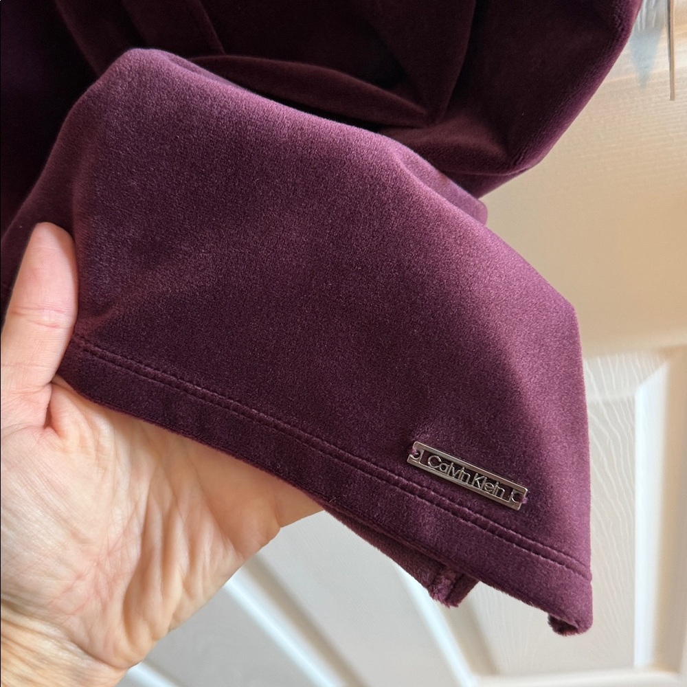 Calvin Klein button down down velvet top short long sleeve purple eggplant - Picture 6 of 8